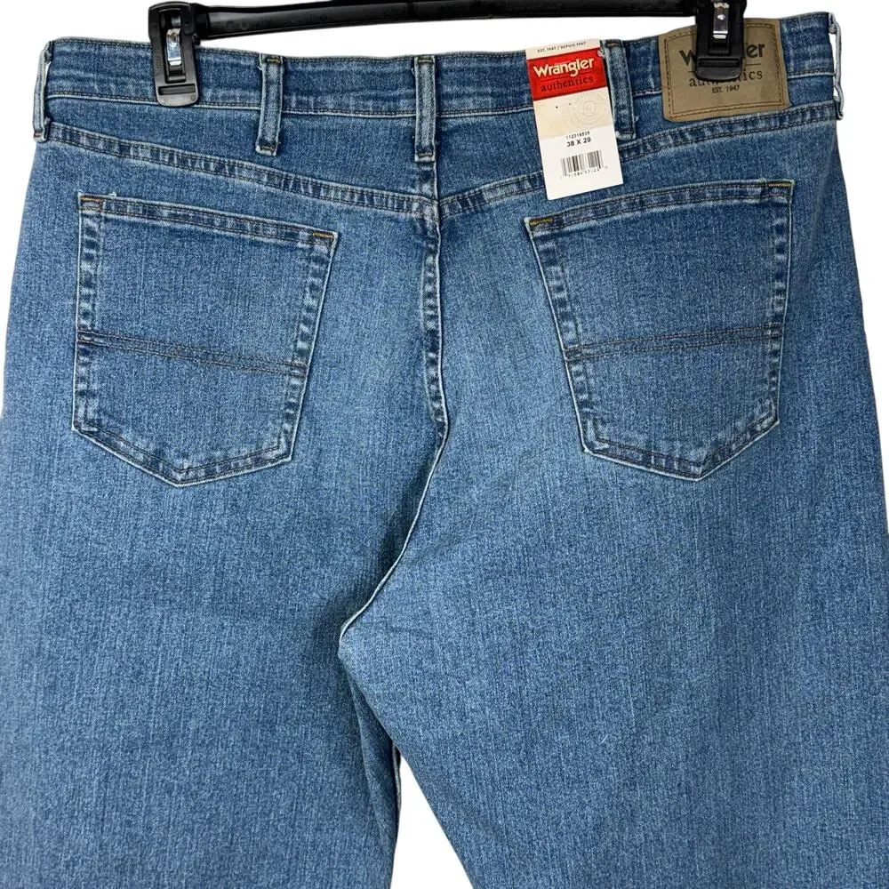 Wrangler 38x29 Mens Jeans Straight Leg Stretch Zip-Fly Pockets Medium Wash Blue